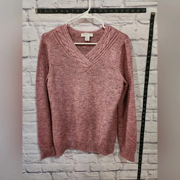 Christopher & Banks multicolor pink V-neck sweater Size Medium - Picture 1 of 5